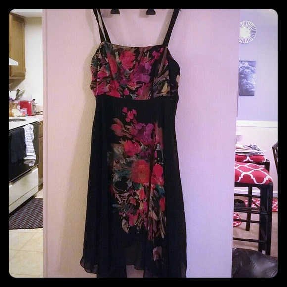 Black floral dress with handkerchief hem