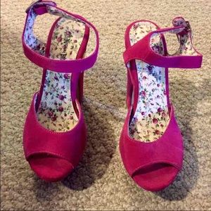 Pink suede heel