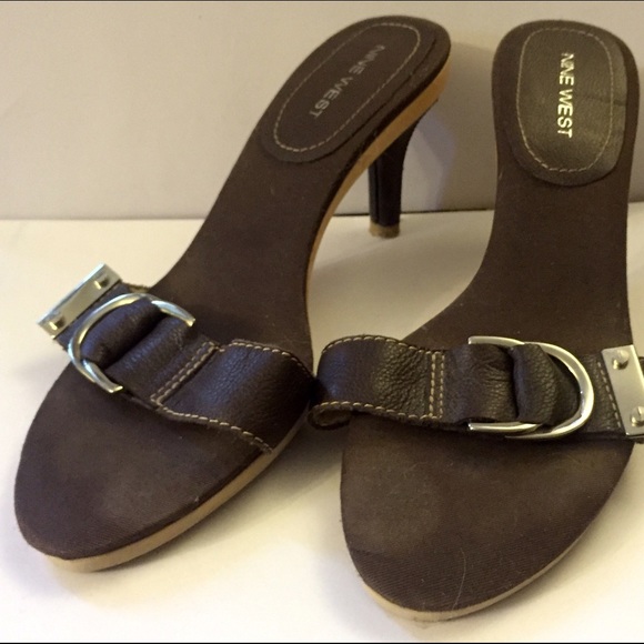 Nine West Brown Leather Slide Heels