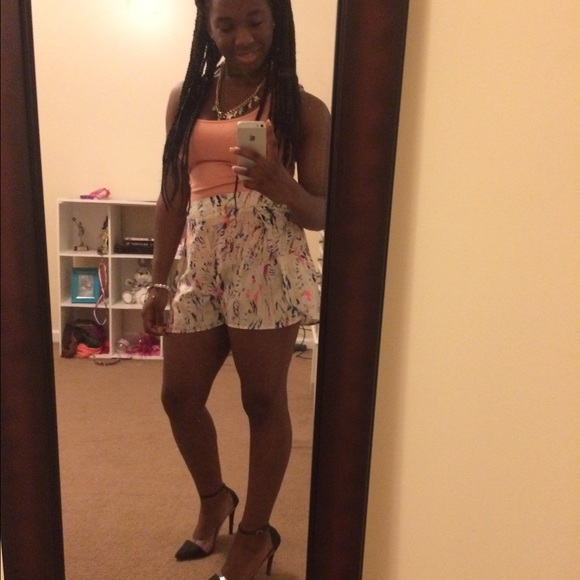 High waisted shorts with a zipper on the back.