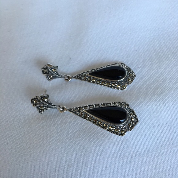 NWOT Black Onyx Marcasite earring - Picture 2 of 4
