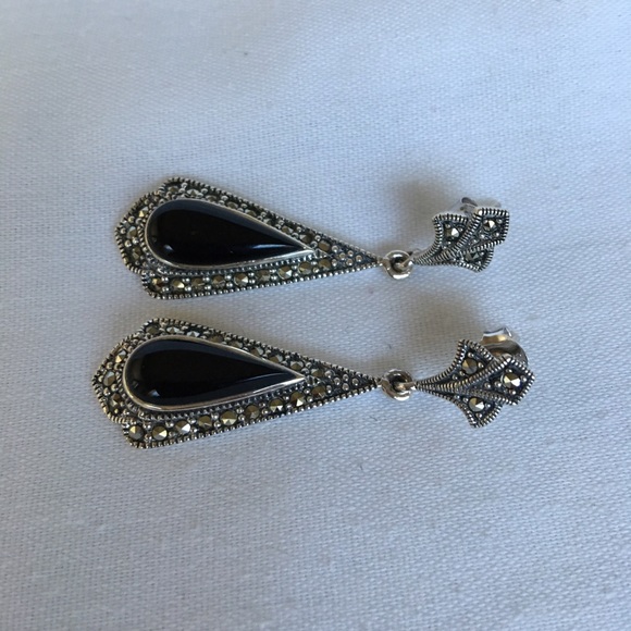 NWOT Black Onyx Marcasite earring - Picture 4 of 4
