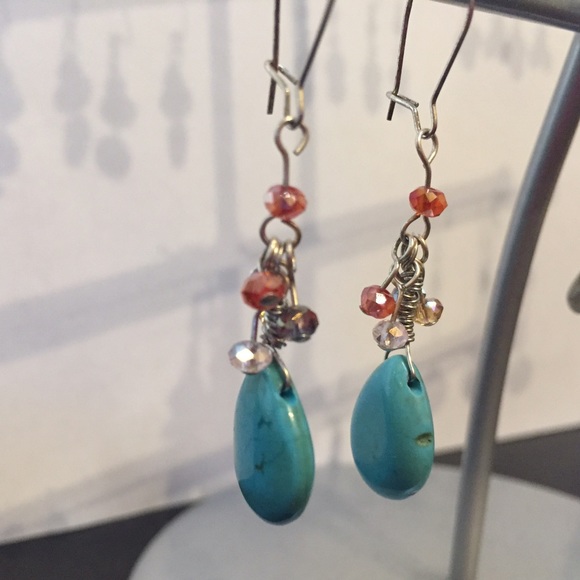Earrings.  Turquoise tear drop bead. Handmade
