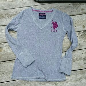 USPA Polo Waffle-knit Thermal Women's Top Sz Med