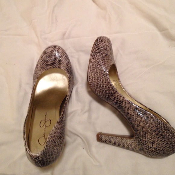 Jessica Simpson Python print high heel shoes
