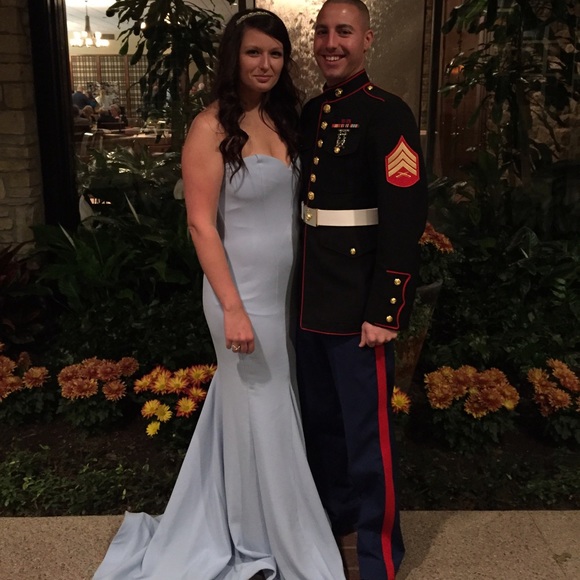 Needs to Go!!Light Blue strapless dress with train