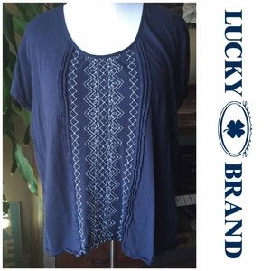 Navy Blue Embroidered Top