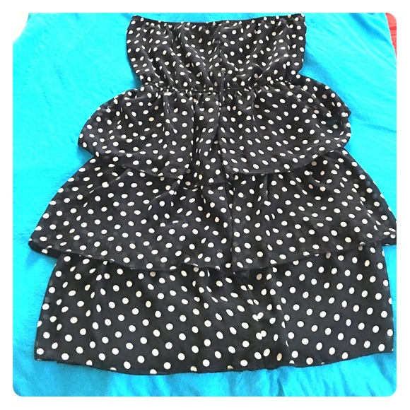 Navy polka dotted strapless dress size large