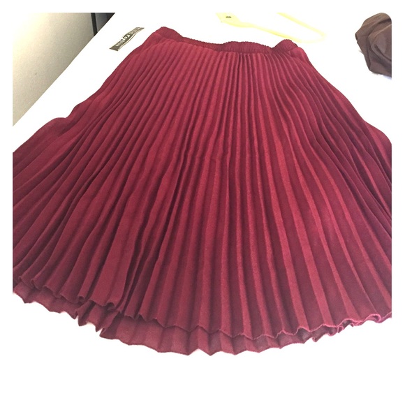 Long Pleated Burgandy Skirt
