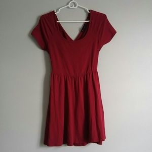Wine colored cotton dress with criss cross back