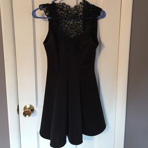 Lace high neck little black dress