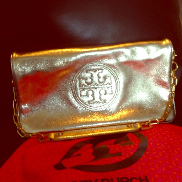 Gold Tory Burch Reva Clutch