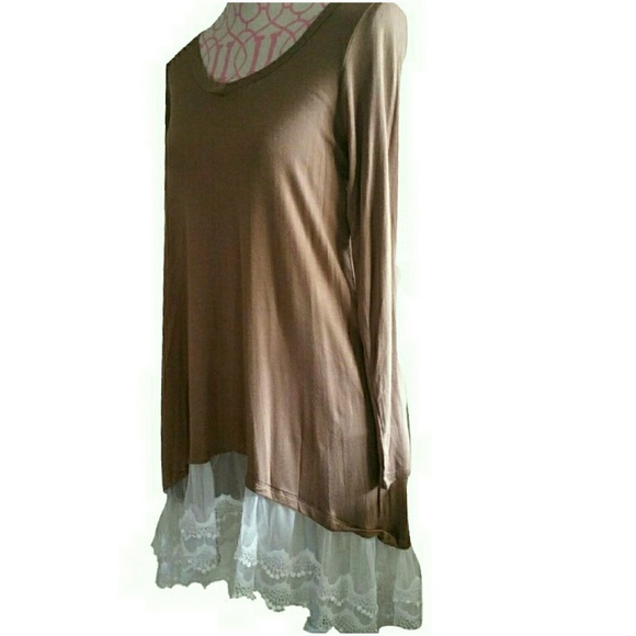 NEW MOCHA TUNIC WITH LACE HEM ‼️LAST‼️ - Picture 3 of 3