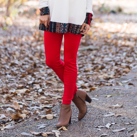 New Cozy & Chic Red Fleece Lined Leggings❤️ - Picture 2 of 3