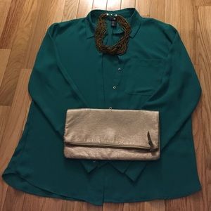 Green button down top