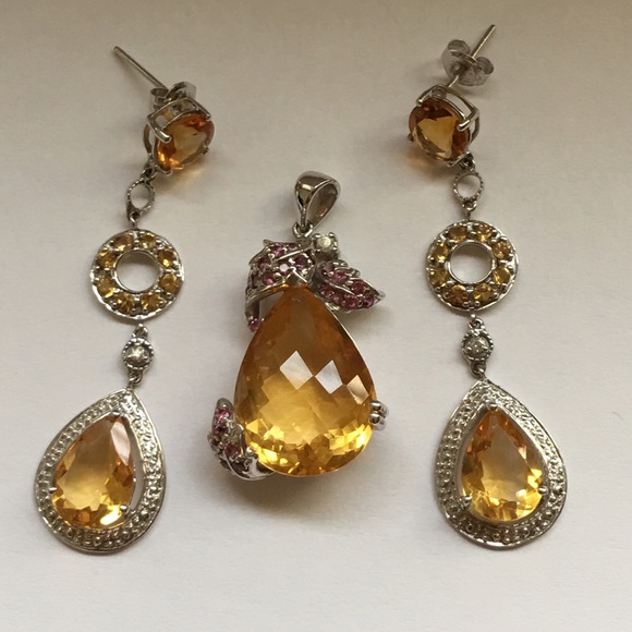 NWOT 9.213 14K Citrine diamond pendant - Picture 2 of 4