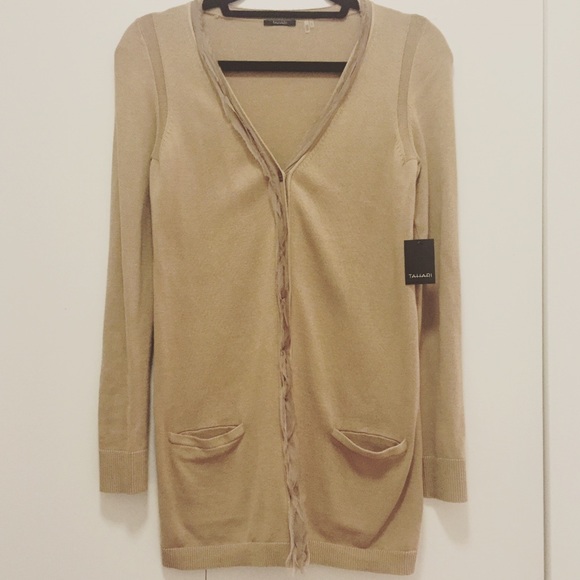 Tahari Cardigan Sweater, XS, Baby Camel