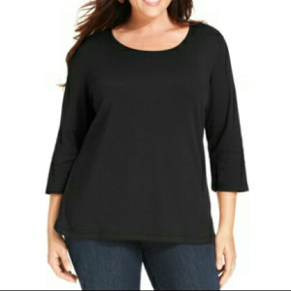 Jm Collection Three-Quarter-Sleeve Satin-Trim Top