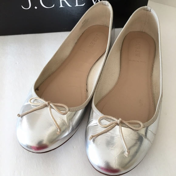 J.crew Silver Mirror Metallic Ballet Flats size 8