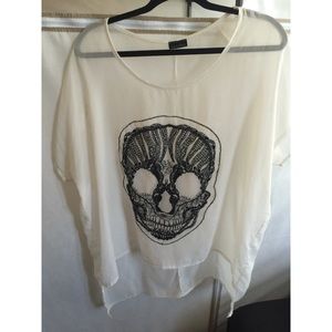 Chiffon crochet skull crop top