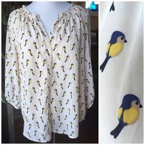 Cream Bird Print Top