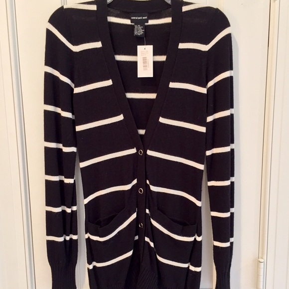 Central Park West Black Stripe Long Cardigan NWT - Picture 2 of 2