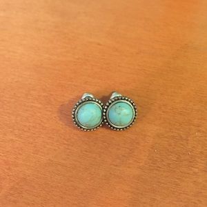 Circular turquoise and silver studded earrings