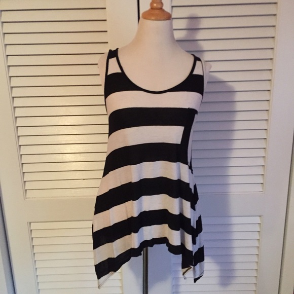 Black and White Striped Trapeze Tank Top