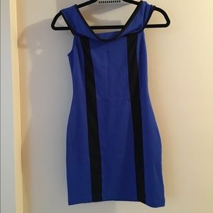 Blue and black fitted cocktail dress