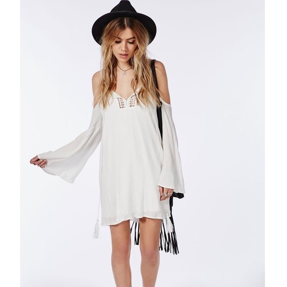 White Flowy Off the Shoulder Dress