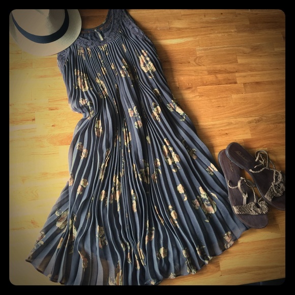 Free People printed baby doll dress with lace