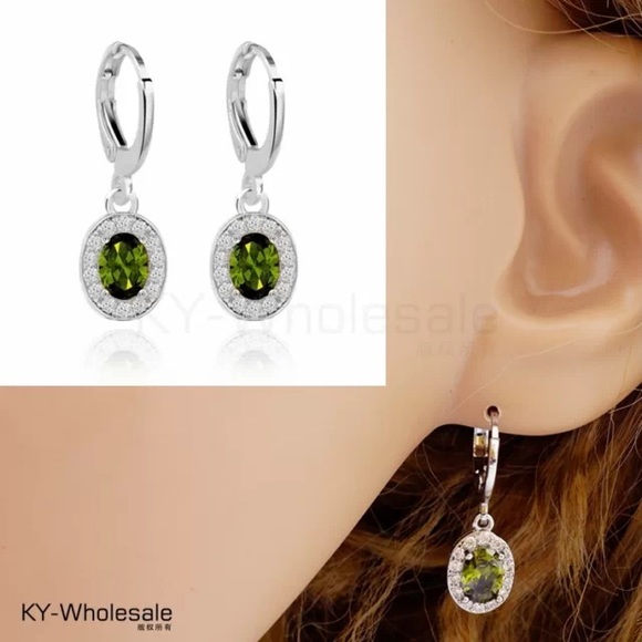 Simulated Peridot  Cubic Zircons earrings