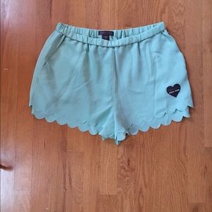 scalloped teal shorts