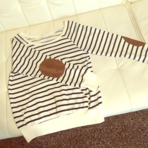 Striped sweater w suede elbow pads