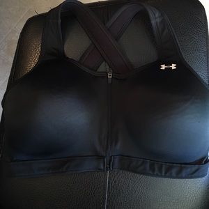 black Under Armour zip front sports bra