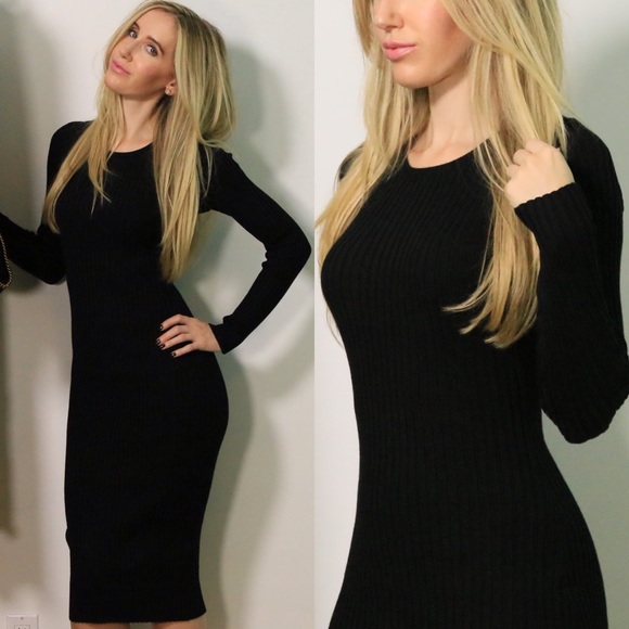 SOLD OUT Black Sweater Midi Dress - Picture 3 of 4