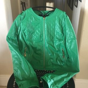 Large like leather green jacket waist length