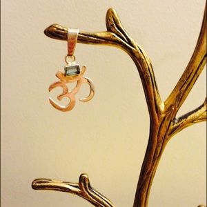 Silver and Genuine Blue Topaz Om Necklace Pendant!
