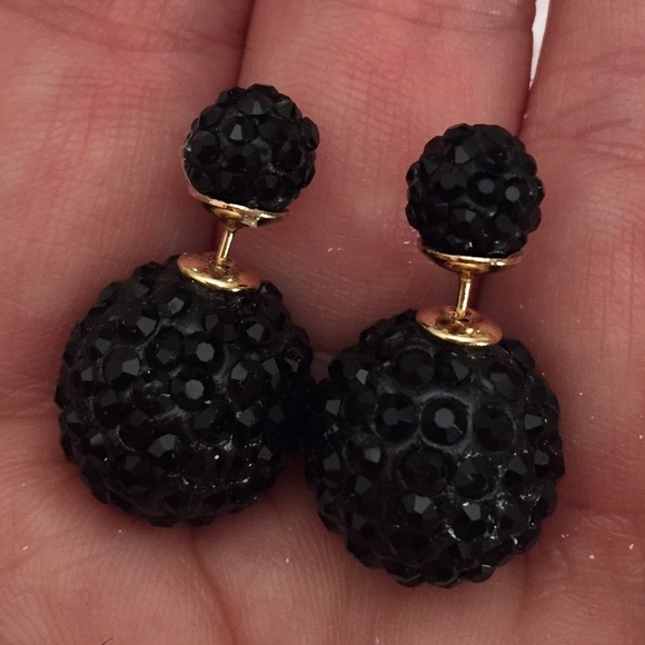 Jewelry - 2/$15 Black Double Fireball Double Side Earrings