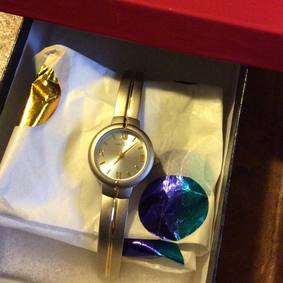 Anne Klein silver watch with gold strip