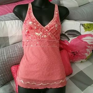 Forever 21 Beaded Peach Crossback top