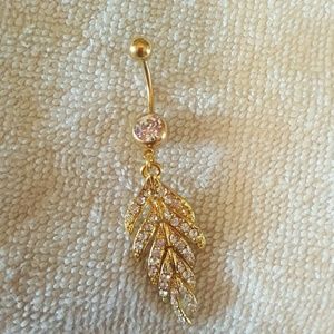 NEW!! gold feather dangle belly ring.