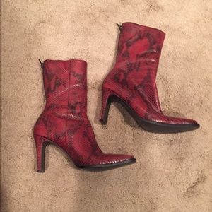 Red Leather Snakeskin Embossed Boots