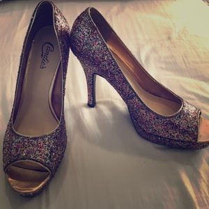 multi-colored "Candies" glitter heels. Size 9