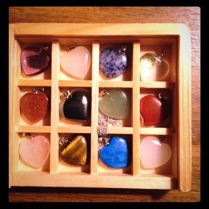 12 Piece Gemstone Heart Pendant Set & 925 Chain