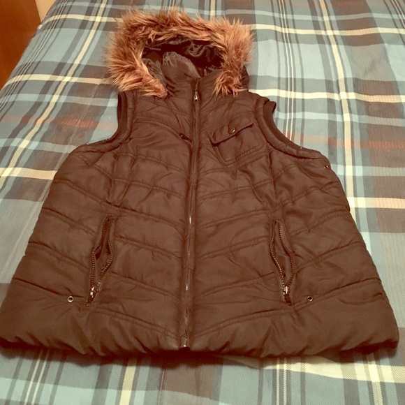 Black Faux Fur Hood Vest