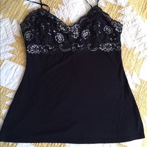 Black Express camisole with black and gold lace