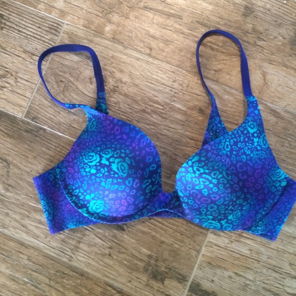 Blue cheetah print push up bra