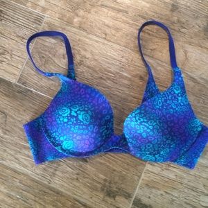 Blue cheetah print push up bra
