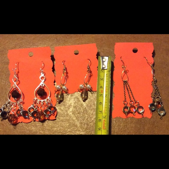 🎀 3 sets of dangling earrings, colored jewels 🎀